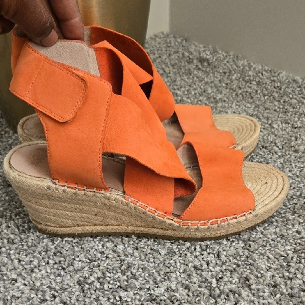 Eileen Fisher Orange Willow Tumbled Leather Wedge Espadrille Summer Shoes